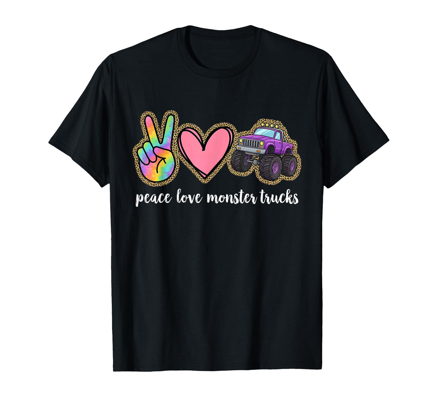 Peace Love Monster Trucks T-Shirt - Unique Graphic for Adults - T-Shirt, Sweatshirt, Hoodie