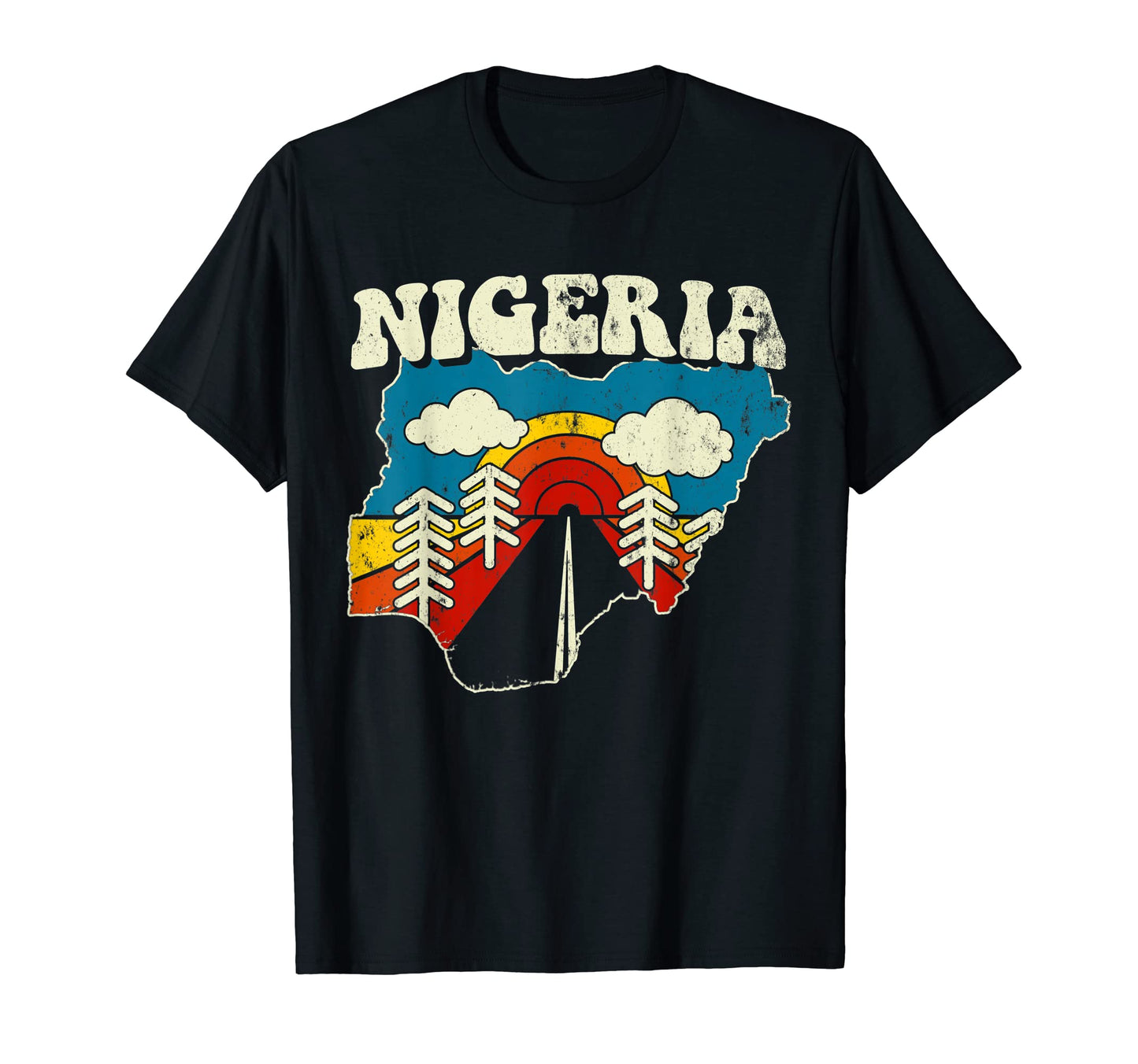 Nigeria Nigerian Country Rainbow 70S Map T-Shirt - Graphic Print Unisex - T-Shirt, Sweatshirt, Hoodie