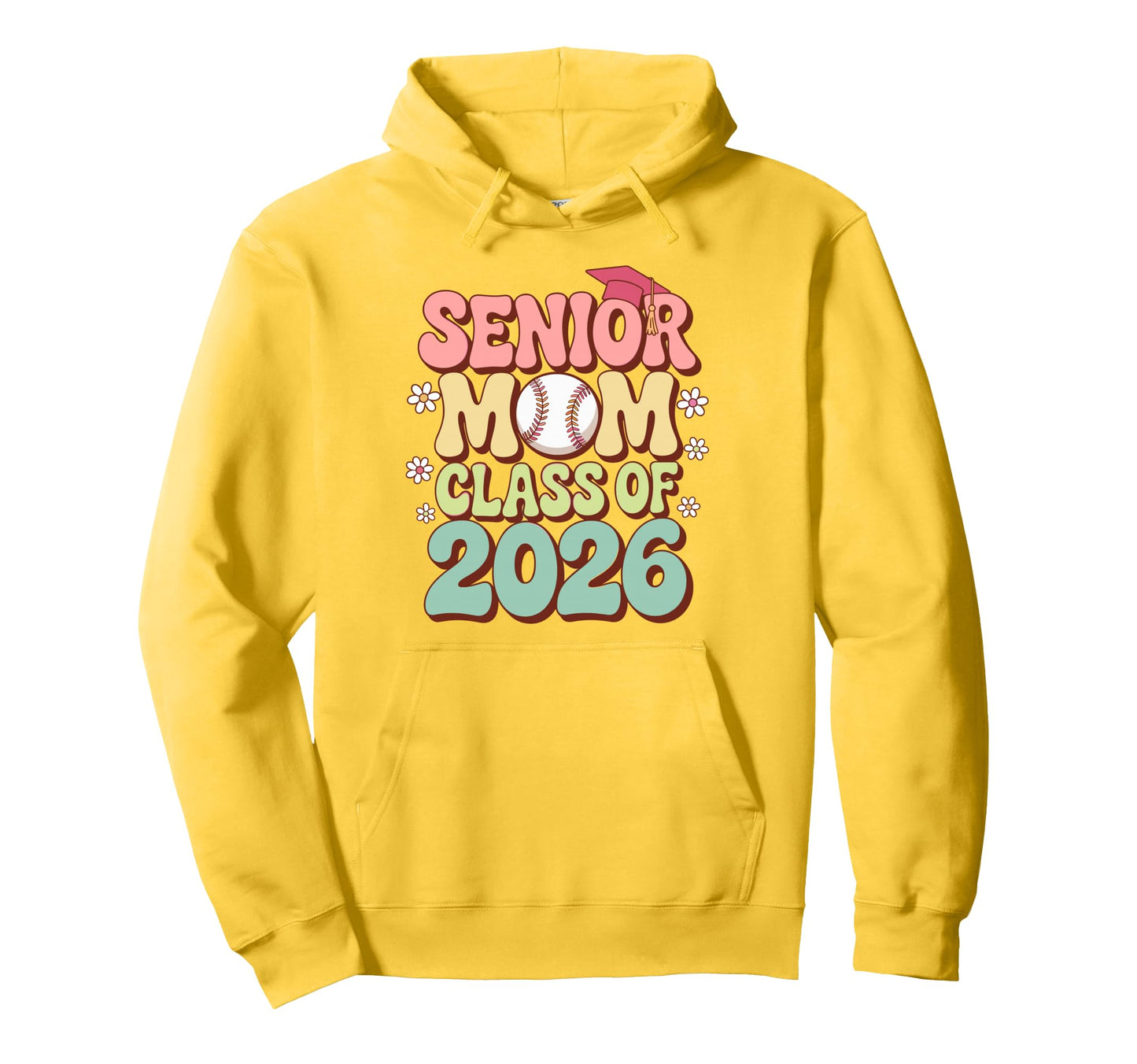 Senior Mom Class 2026 Baseball Groovy Hoodie - Aesthetic Graphic Men Women - T-Shirt, Sweatshirt, Hoodie