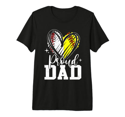 Proud Dad Baseball Softball Heart T-Shirt - Streetwear Style Men Women - T-Shirt, Sweatshirt, Hoodie