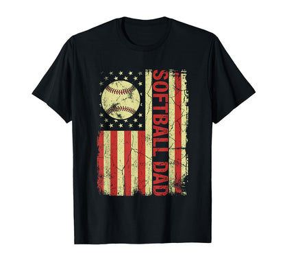 Softball Dad American Flag Fathers Day T-Shirt - Novelty Apparel Unisex - T-Shirt, Sweatshirt, Hoodie