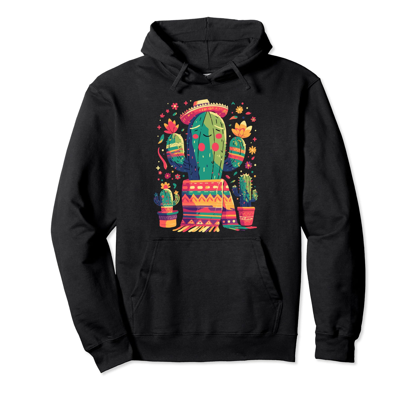 Happy Cactus Serape Succulent Plant Hoodie - Trendy Graphic Men Women - T-Shirt, Sweatshirt, Hoodie