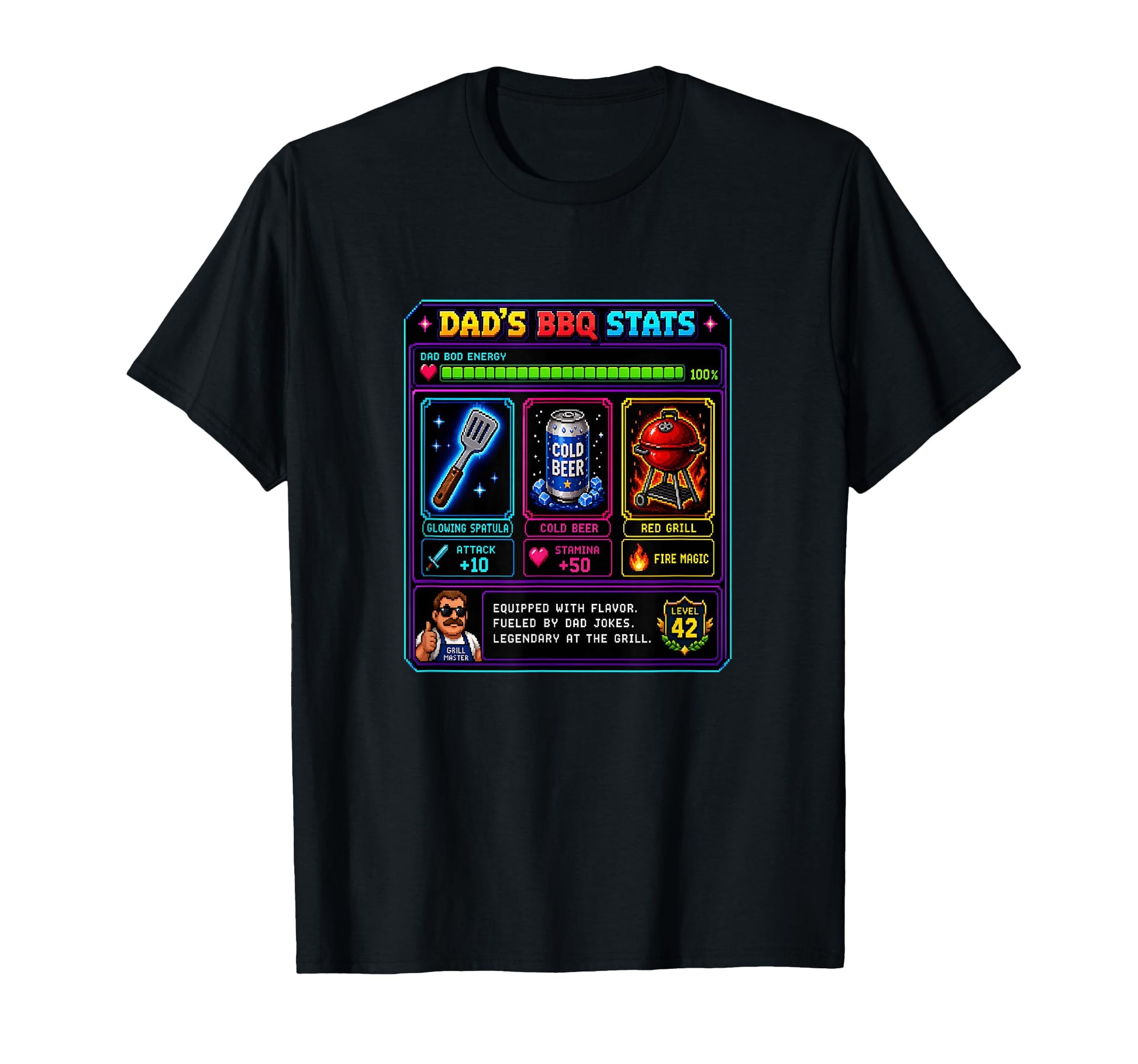Funny Dads Bbq Stat Pixel Art T-Shirt - Aesthetic Graphic Men Women - T-Shirt, Sweatshirt, Hoodie