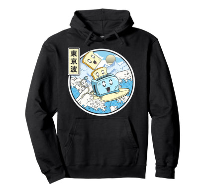 Surfing Toaster Japan Waves Kawaii Hoodie - Aesthetic Graphic Unisex - T-Shirt, Sweatshirt, Hoodie
