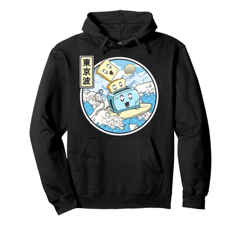 Surfing Toaster Japan Waves Kawaii Hoodie - Aesthetic Graphic Unisex - T-Shirt, Sweatshirt, Hoodie