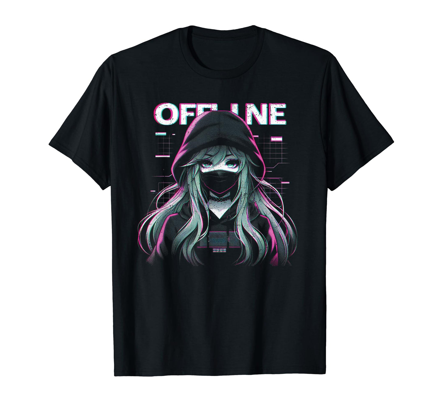 Offline Anime Facemask Vaporwave T-Shirt - Casual Everyday Wear Men Women - T-Shirt, Sweatshirt, Hoodie
