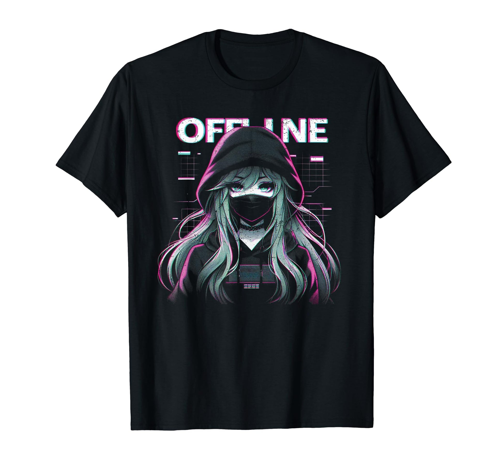 Offline Anime Facemask Vaporwave T-Shirt - Casual Everyday Wear Men Women - T-Shirt, Sweatshirt, Hoodie