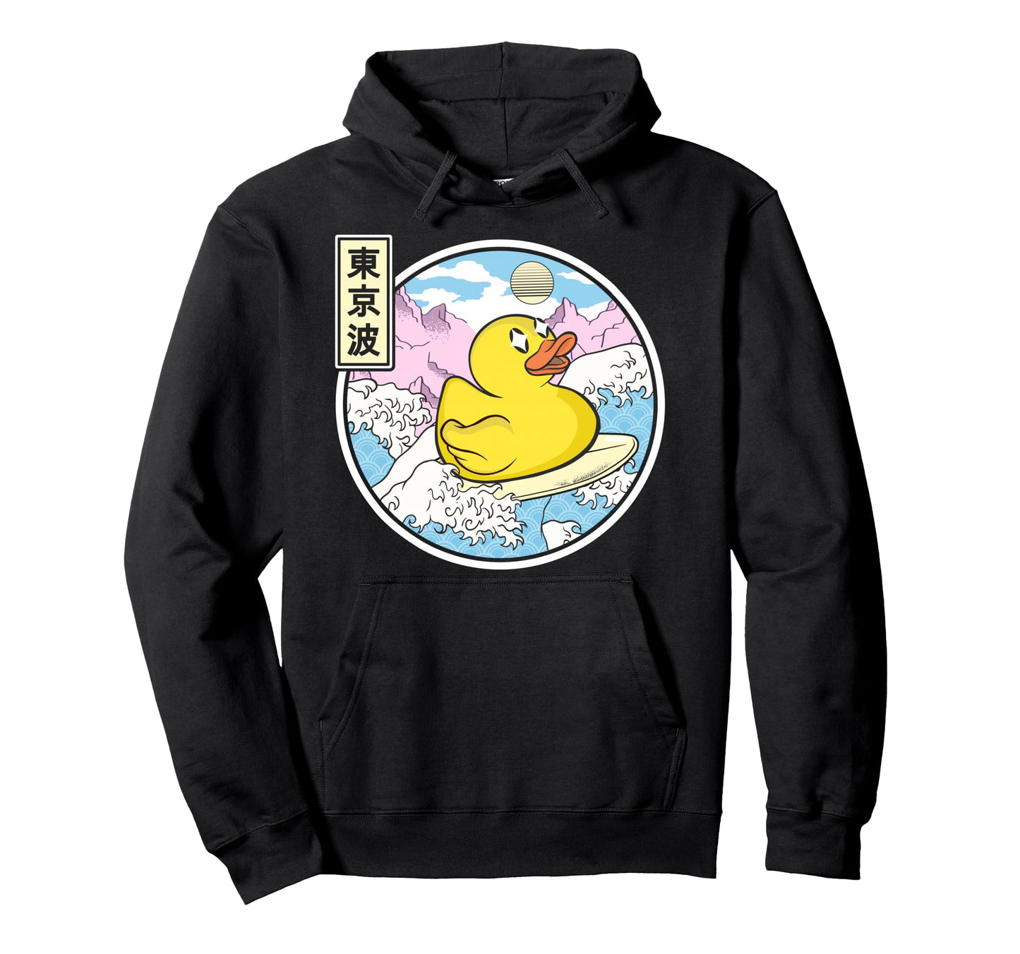 Surfing Rubber Duck Japanese Waves Kawaii Hoodie - Minimalist Print Unisex - T-Shirt, Sweatshirt, Hoodie