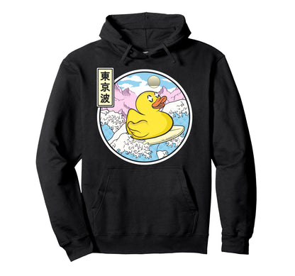 Surfing Rubber Duck Japanese Waves Kawaii Hoodie - Minimalist Print Unisex - T-Shirt, Sweatshirt, Hoodie