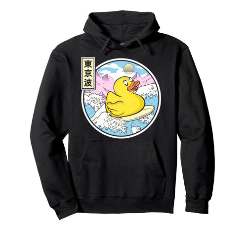 Surfing Rubber Duck Japanese Waves Kawaii Hoodie - Minimalist Print Unisex - T-Shirt, Sweatshirt, Hoodie