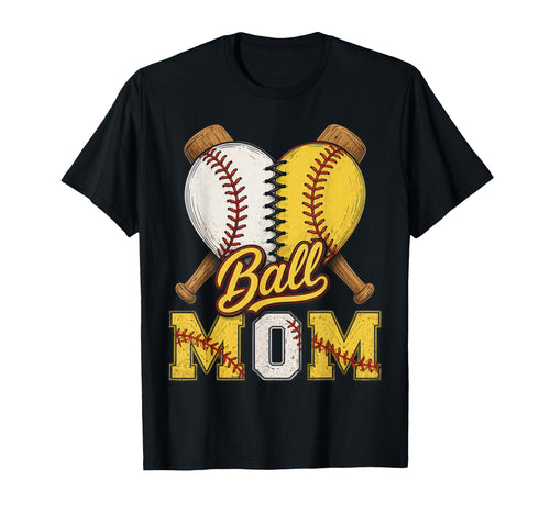 Mom Both Ball Mom Half Softball Half T-Shirt - Graphic Print Unisex - T-Shirt, Sweatshirt, Hoodie