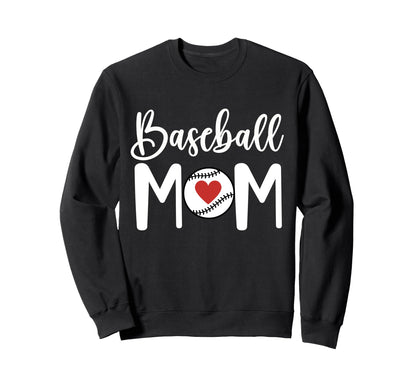 Baseball Mom Baseball Heart Game Day Sweatshirt - Graphic Print for Adults - T-Shirt, Sweatshirt, Hoodie