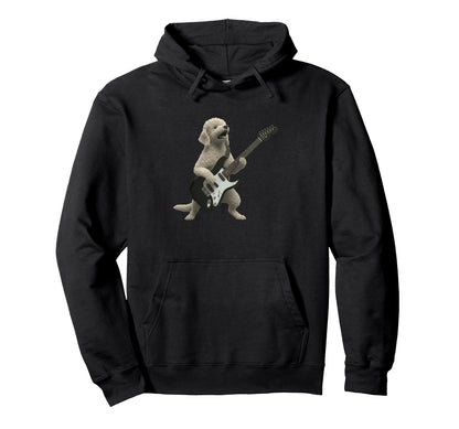 Funny Guitar Dog Rocking Puppy Music Hoodie - Custom Art Print Men Women - T-Shirt, Sweatshirt, Hoodie