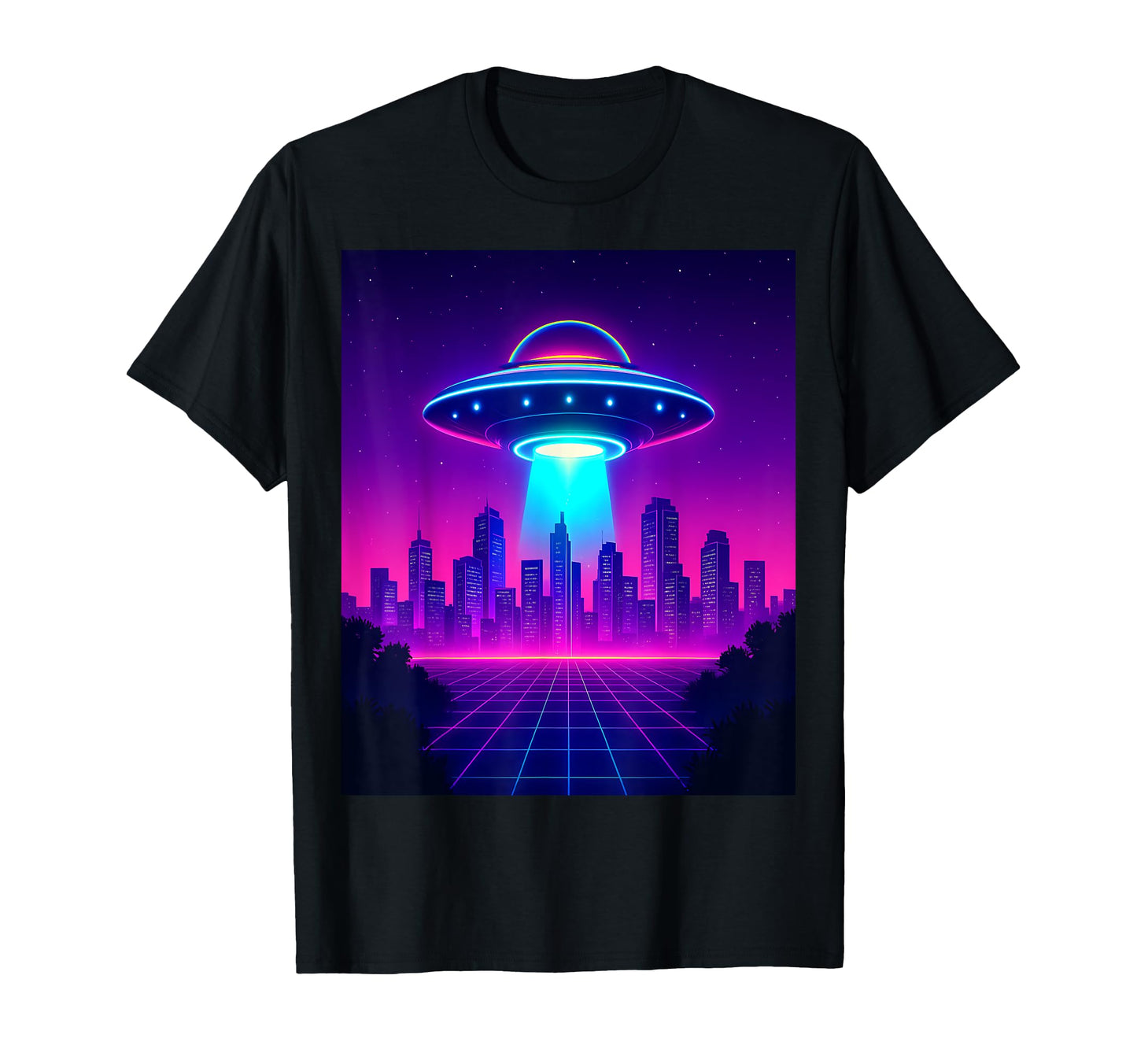 Ufo Vaporwave Cityscape Sci Fi T-Shirt - Aesthetic Graphic for Adults - T-Shirt, Sweatshirt, Hoodie