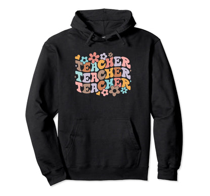 Floral Teacher Boho Groovy Teacher Hoodie - Aesthetic Graphic Men Women - T-Shirt, Sweatshirt, Hoodie