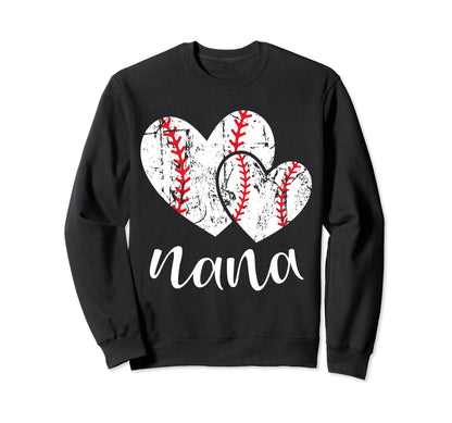 Baseball Nana Heart Ball Funny Sweatshirt - Casual Everyday Wear Men Women - T-Shirt, Sweatshirt, Hoodie