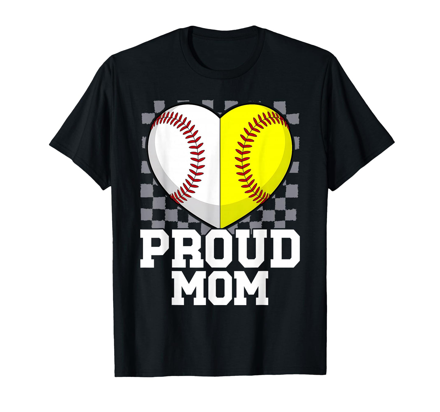 Proud Mom Baseball Softball Heart T-Shirt - Casual Everyday Wear Men Women - T-Shirt, Sweatshirt, Hoodie