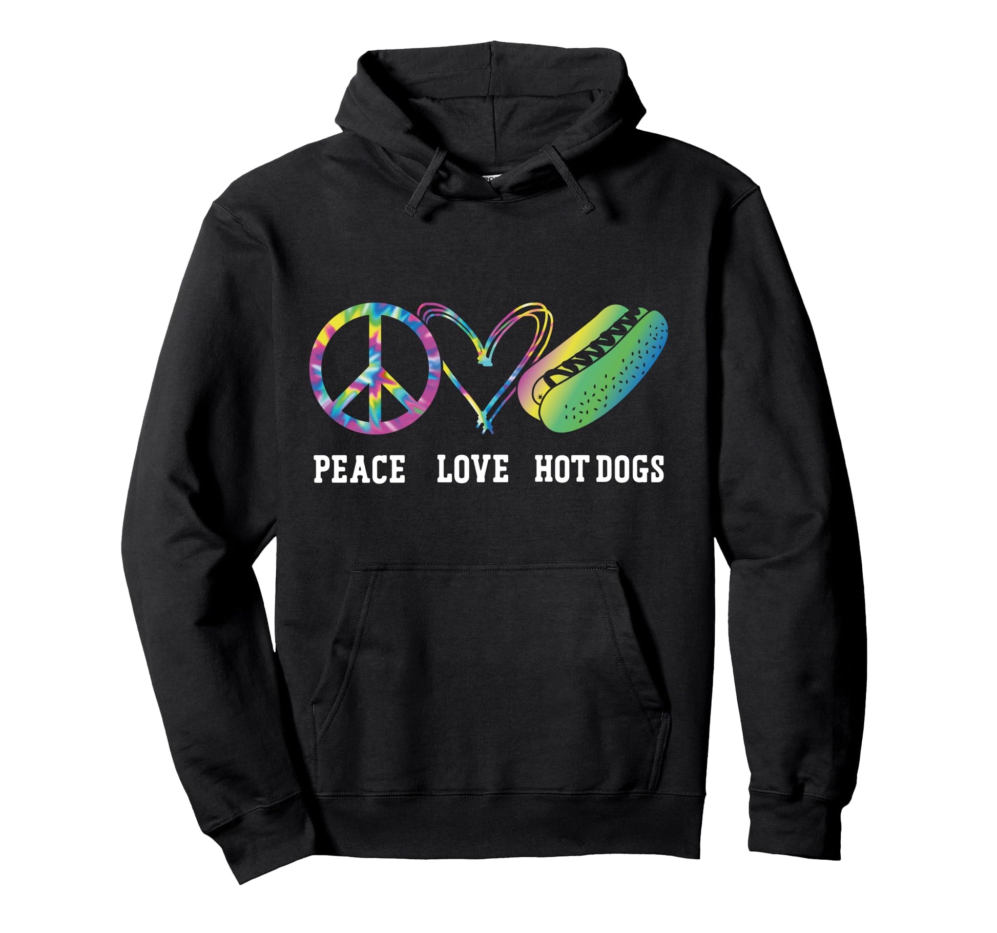 Hot Dog Tie Dye Peace Love Hot Dogs Hoodie - Unique Graphic for Adults - T-Shirt, Sweatshirt, Hoodie