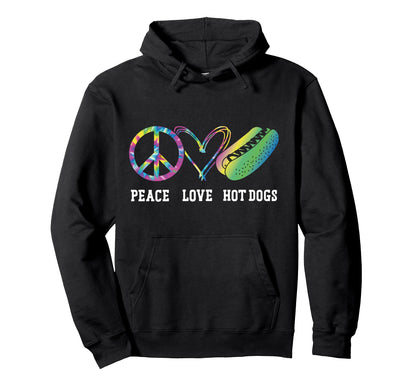 Hot Dog Tie Dye Peace Love Hot Dogs Hoodie - Unique Graphic for Adults - T-Shirt, Sweatshirt, Hoodie