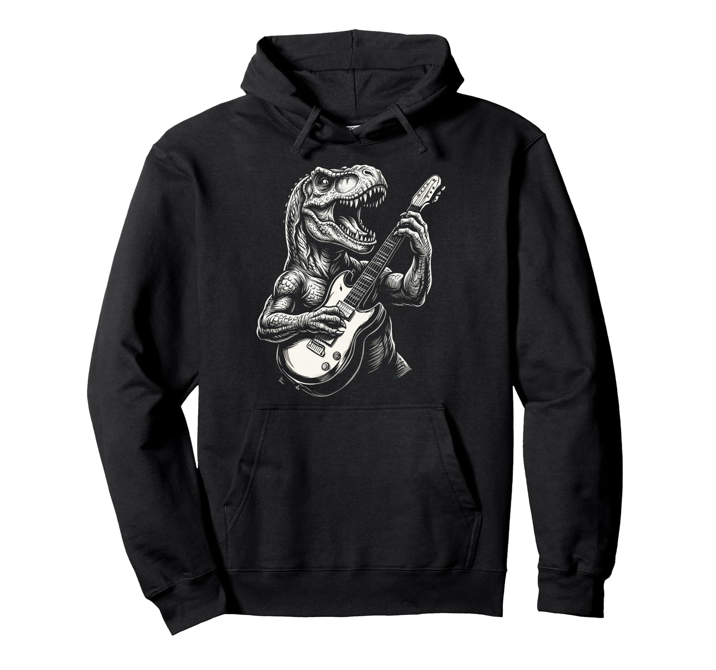 Funny T Rex Dino Playing Guitar Heavy Hoodie - Casual Everyday Wear Unisex - T-Shirt, Sweatshirt, Hoodie