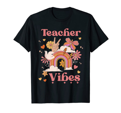 Teacher Vibes School Groovy Boho T-Shirt - Casual Everyday Wear Men Women - T-Shirt, Sweatshirt, Hoodie