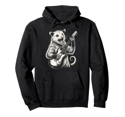 Funny Opossum Playing Guitar Heavy Hoodie - Casual Everyday Wear Men Women - T-Shirt, Sweatshirt, Hoodie