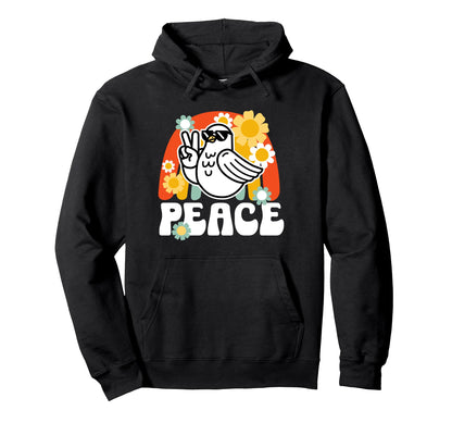 Peace Rainbow 70S Cartoon Dove Hoodie - Novelty Apparel for Adults - T-Shirt, Sweatshirt, Hoodie