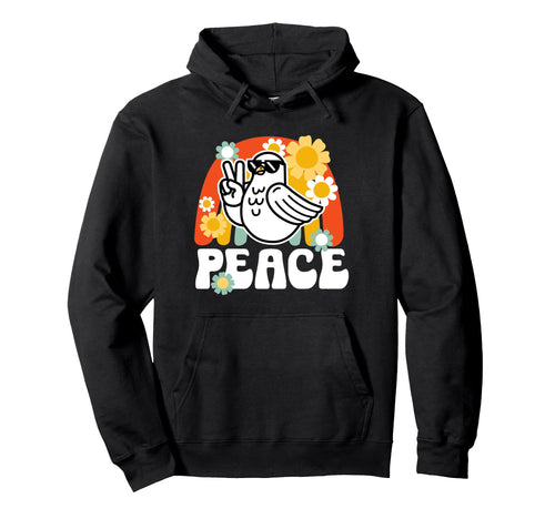 Peace Rainbow 70S Cartoon Dove Hoodie - Novelty Apparel for Adults - T-Shirt, Sweatshirt, Hoodie