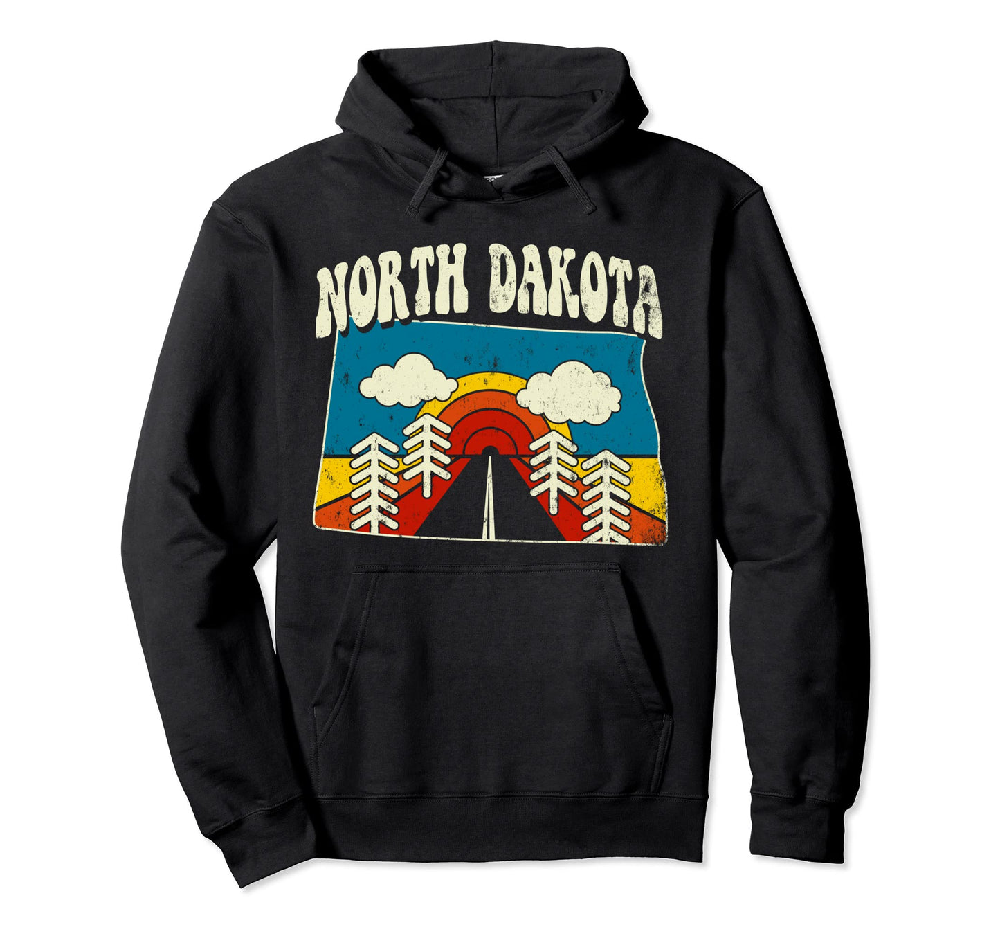 North Dakota State Rainbow Hippie 70S Map Hoodie - Unique Graphic Men Women - T-Shirt, Sweatshirt, Hoodie