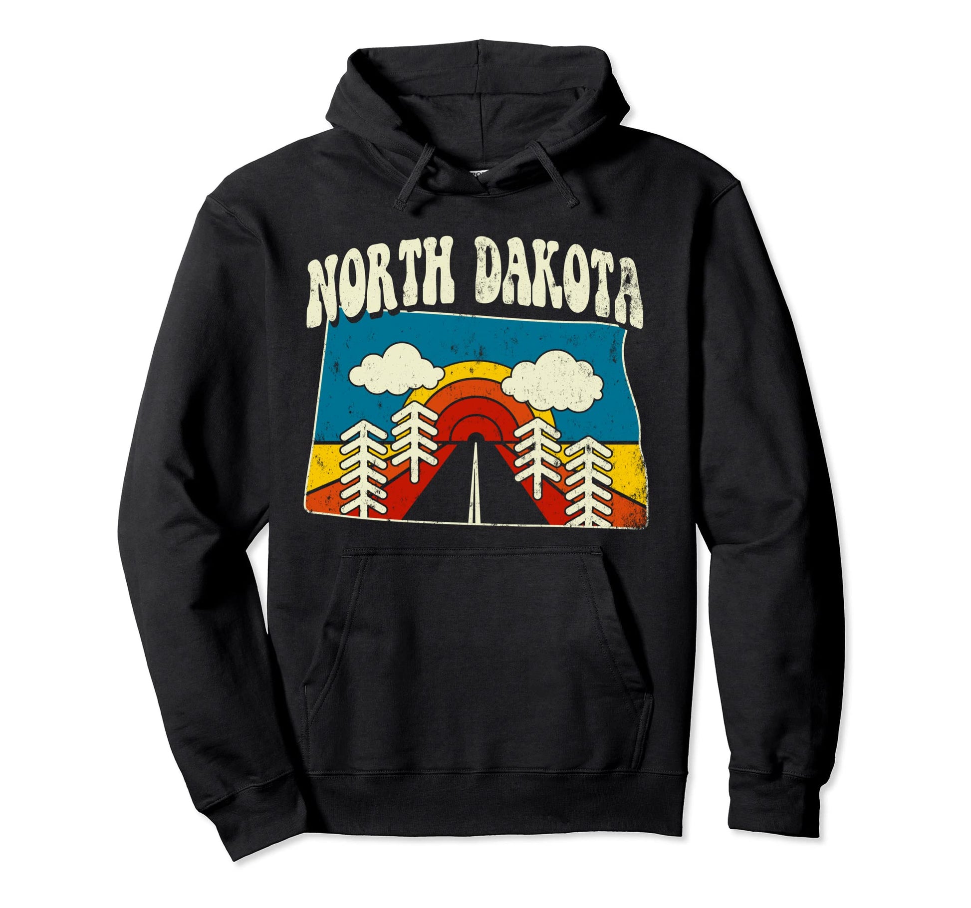 North Dakota State Rainbow Hippie 70S Map Hoodie - Unique Graphic Men Women - T-Shirt, Sweatshirt, Hoodie