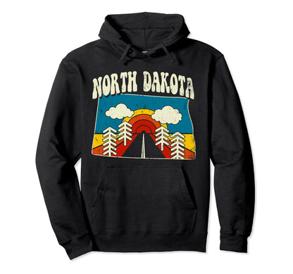 North Dakota State Rainbow Hippie 70S Map Hoodie - Unique Graphic Men Women - T-Shirt, Sweatshirt, Hoodie