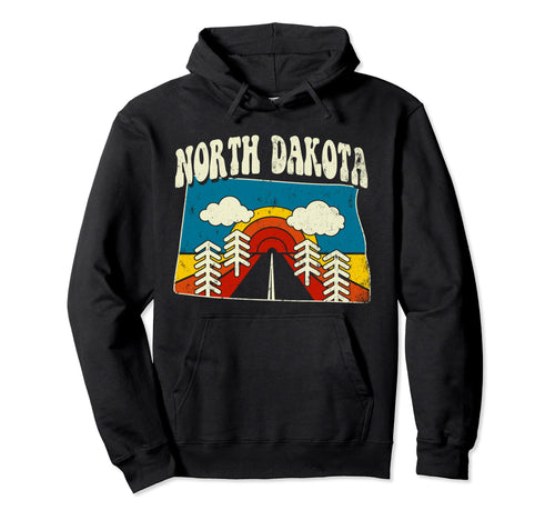 North Dakota State Rainbow Hippie 70S Map Hoodie - Unique Graphic Men Women - T-Shirt, Sweatshirt, Hoodie