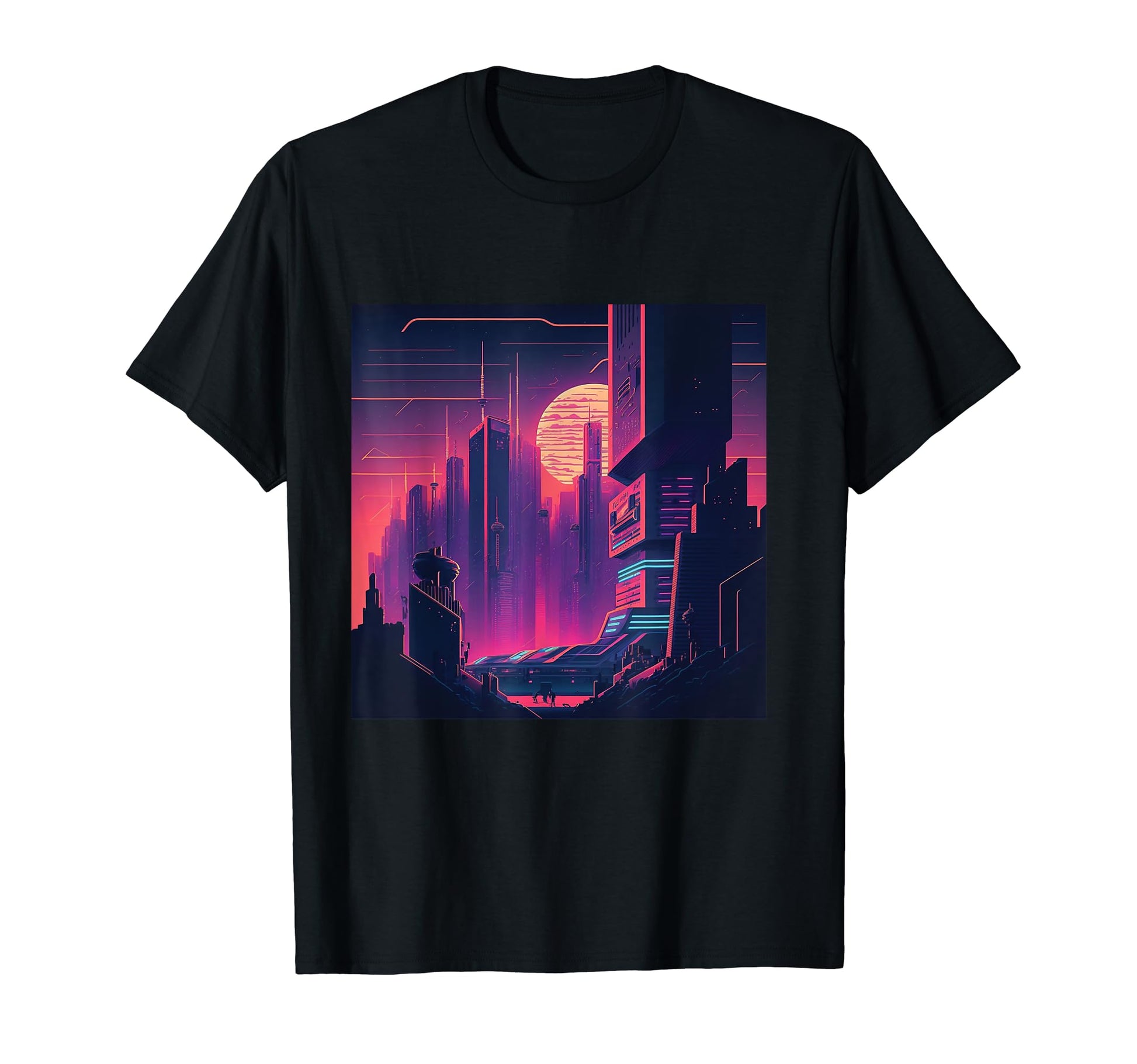 Synthwave City Retrowave Futuristic T-Shirt - Custom Art Print Unisex - T-Shirt, Sweatshirt, Hoodie