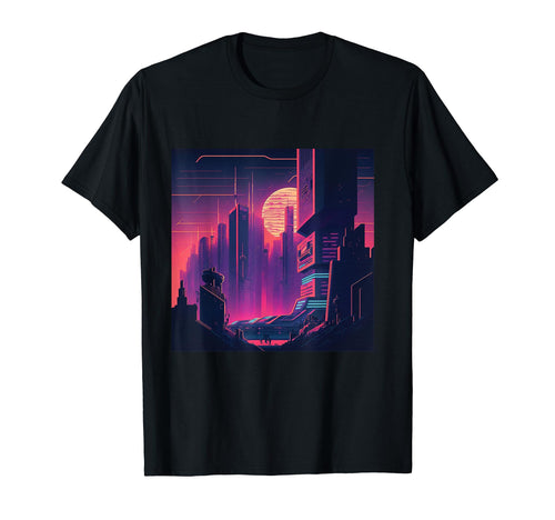 Synthwave City Retrowave Futuristic T-Shirt - Custom Art Print Unisex - T-Shirt, Sweatshirt, Hoodie