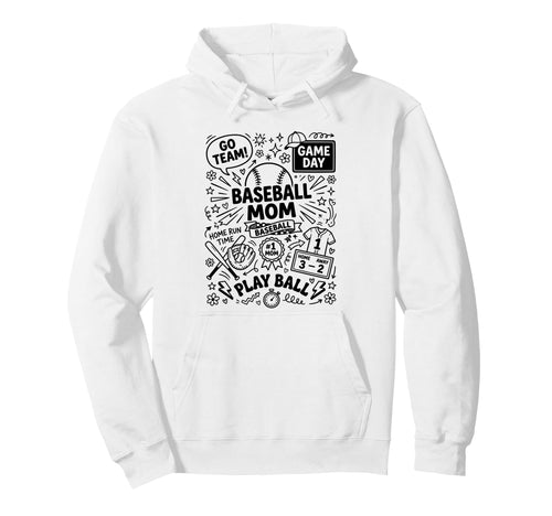 Sports Mom Baseball Fan Doodles Art Hoodie - Streetwear Style Unisex - T-Shirt, Sweatshirt, Hoodie