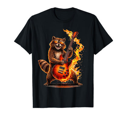 Raccoon Playing Guitar Funny Rock T-Shirt - Casual Everyday Wear Men Women - T-Shirt, Sweatshirt, Hoodie