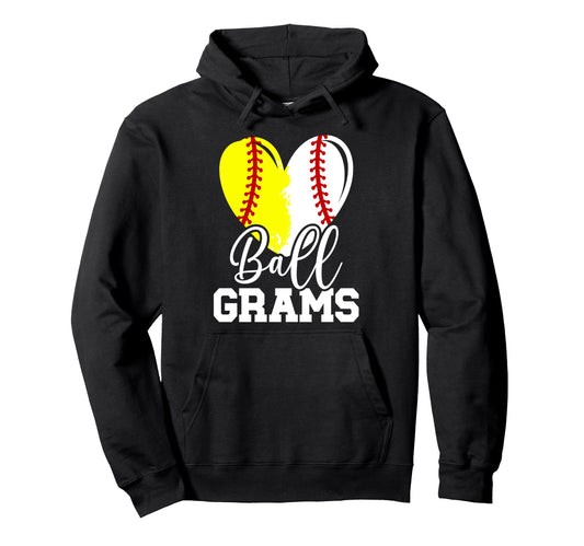 Ball Grams Heart Baseball Softball Hoodie - Fun Novelty Design for Adults - T-Shirt, Sweatshirt, Hoodie
