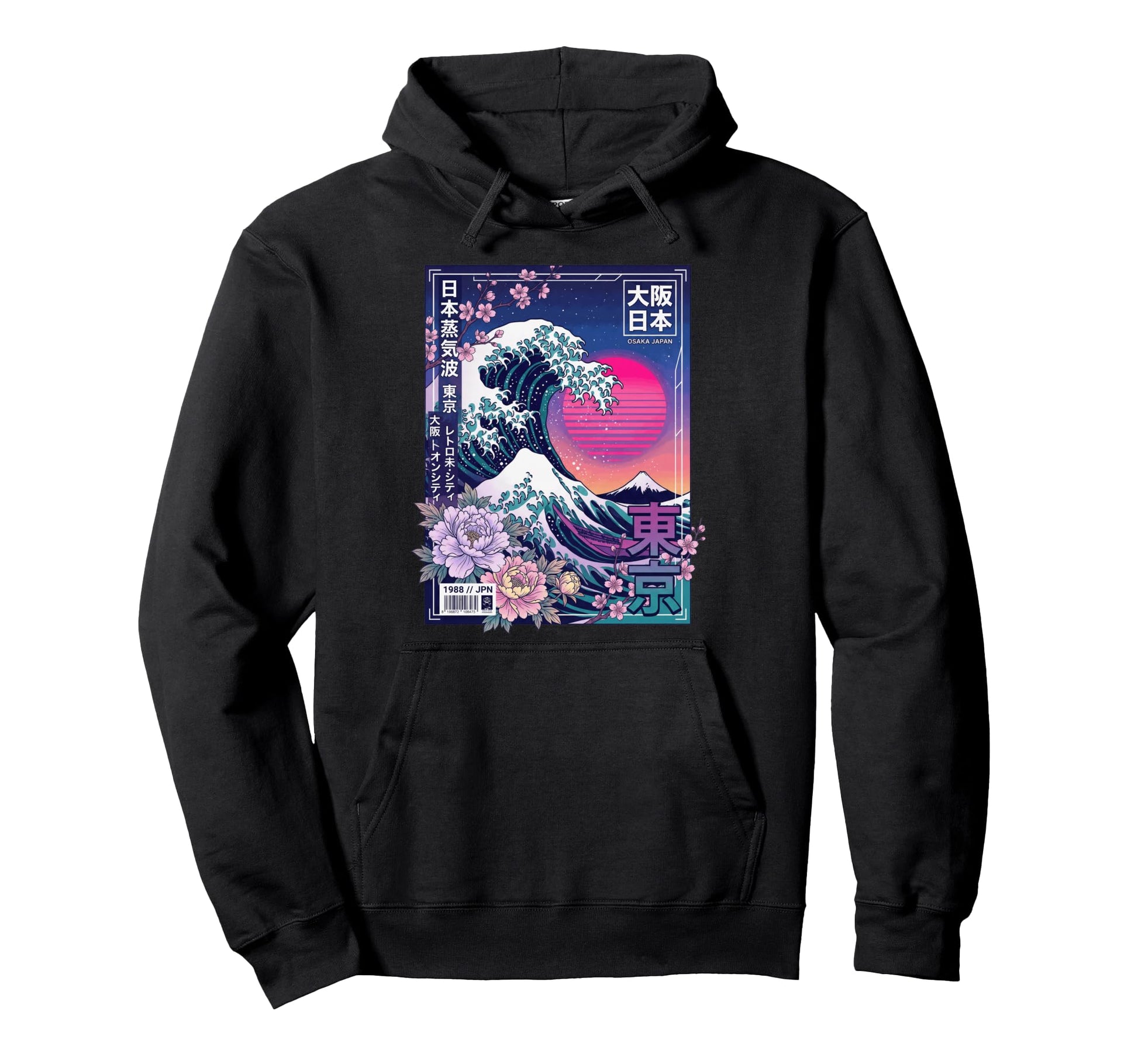 Osaka Japan Great Wave Aesthetic 80S Hoodie - Aesthetic Graphic Unisex - T-Shirt, Sweatshirt, Hoodie