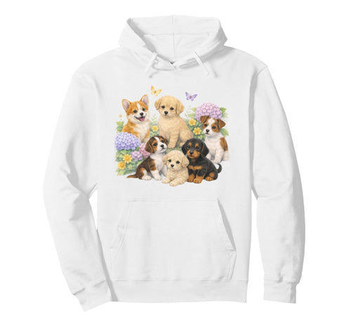 Puppies 90S Puppy Boho Spring Floral Hoodie - Novelty Apparel for Adults - T-Shirt, Sweatshirt, Hoodie
