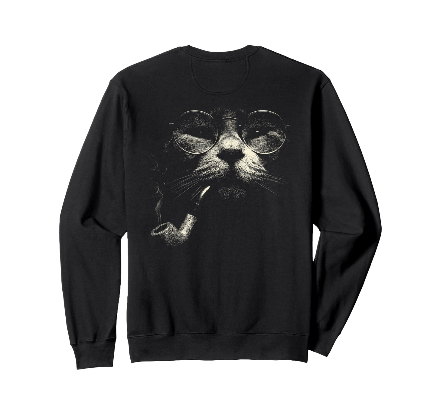 Cat Smoking Pipe Glasses Meme Sweatshirt - Casual Everyday Wear Unisex - T-Shirt, Sweatshirt, Hoodie