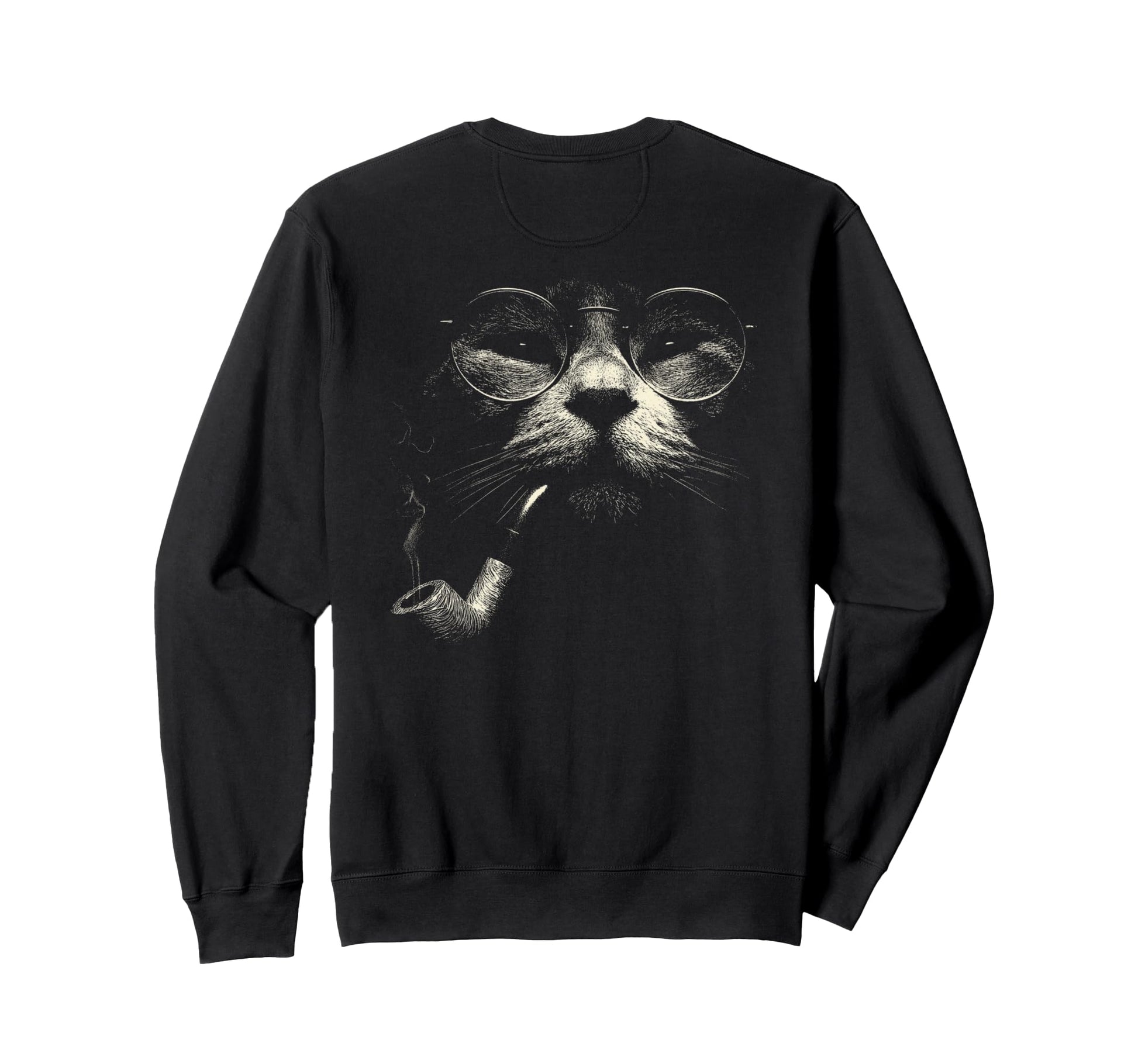 Cat Smoking Pipe Glasses Meme Sweatshirt - Casual Everyday Wear Unisex - T-Shirt, Sweatshirt, Hoodie