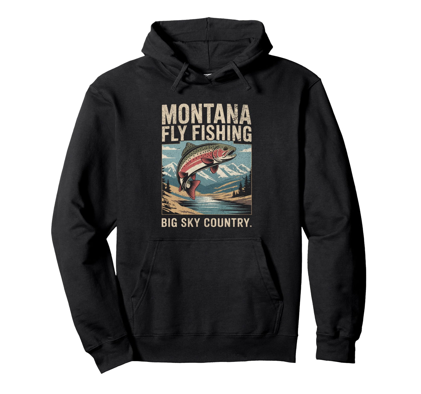 Montana Rainbow Trout Fly Fishing Hoodie - Graphic Print Men Women - T-Shirt, Sweatshirt, Hoodie