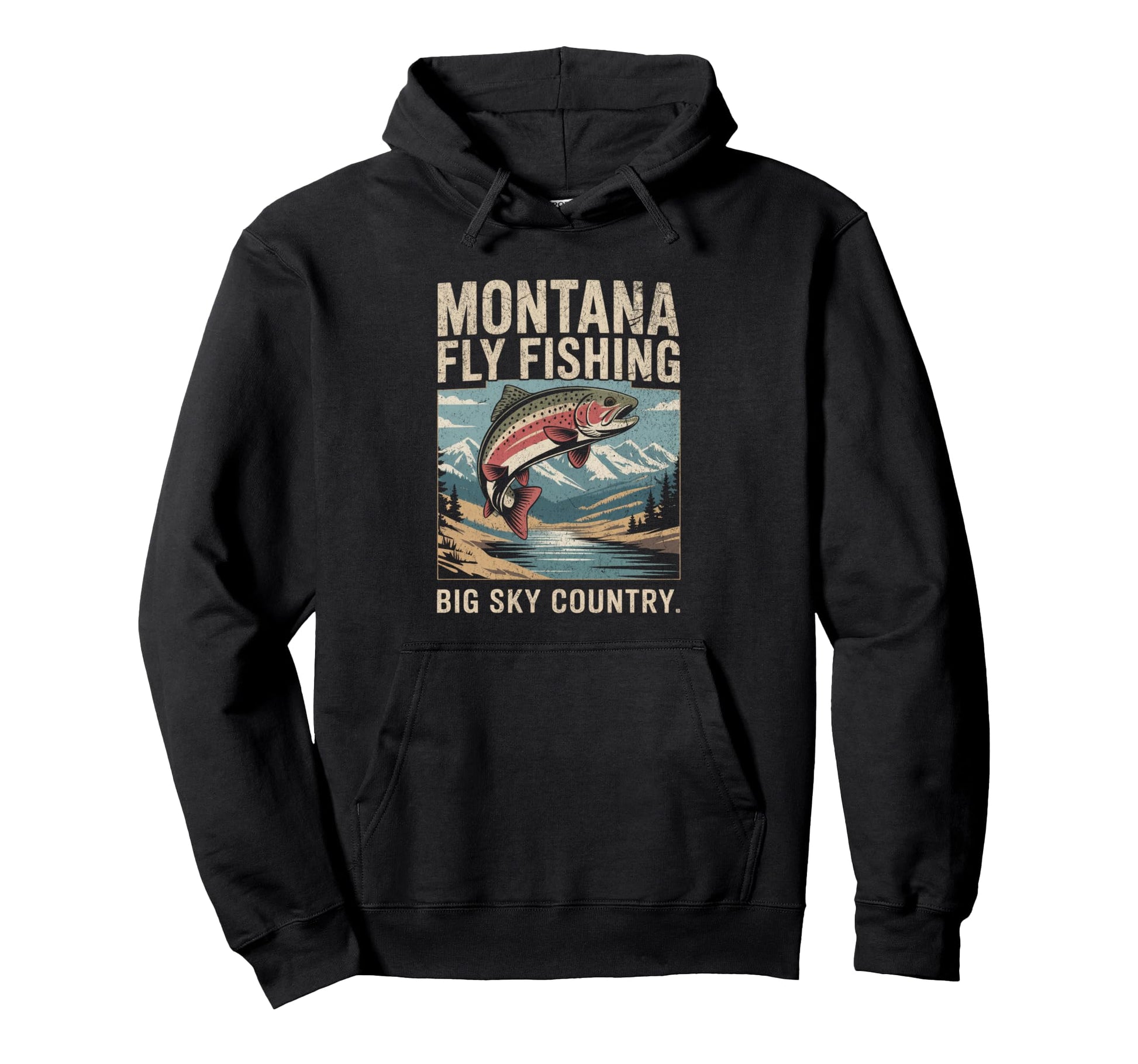 Montana Rainbow Trout Fly Fishing Hoodie - Graphic Print Men Women - T-Shirt, Sweatshirt, Hoodie