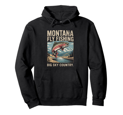 Montana Rainbow Trout Fly Fishing Hoodie - Graphic Print Men Women - T-Shirt, Sweatshirt, Hoodie