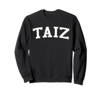 Taiz Yemen Distressed White Varsity Sweatshirt - Trendy Graphic for Adults - T-Shirt, Sweatshirt, Hoodie