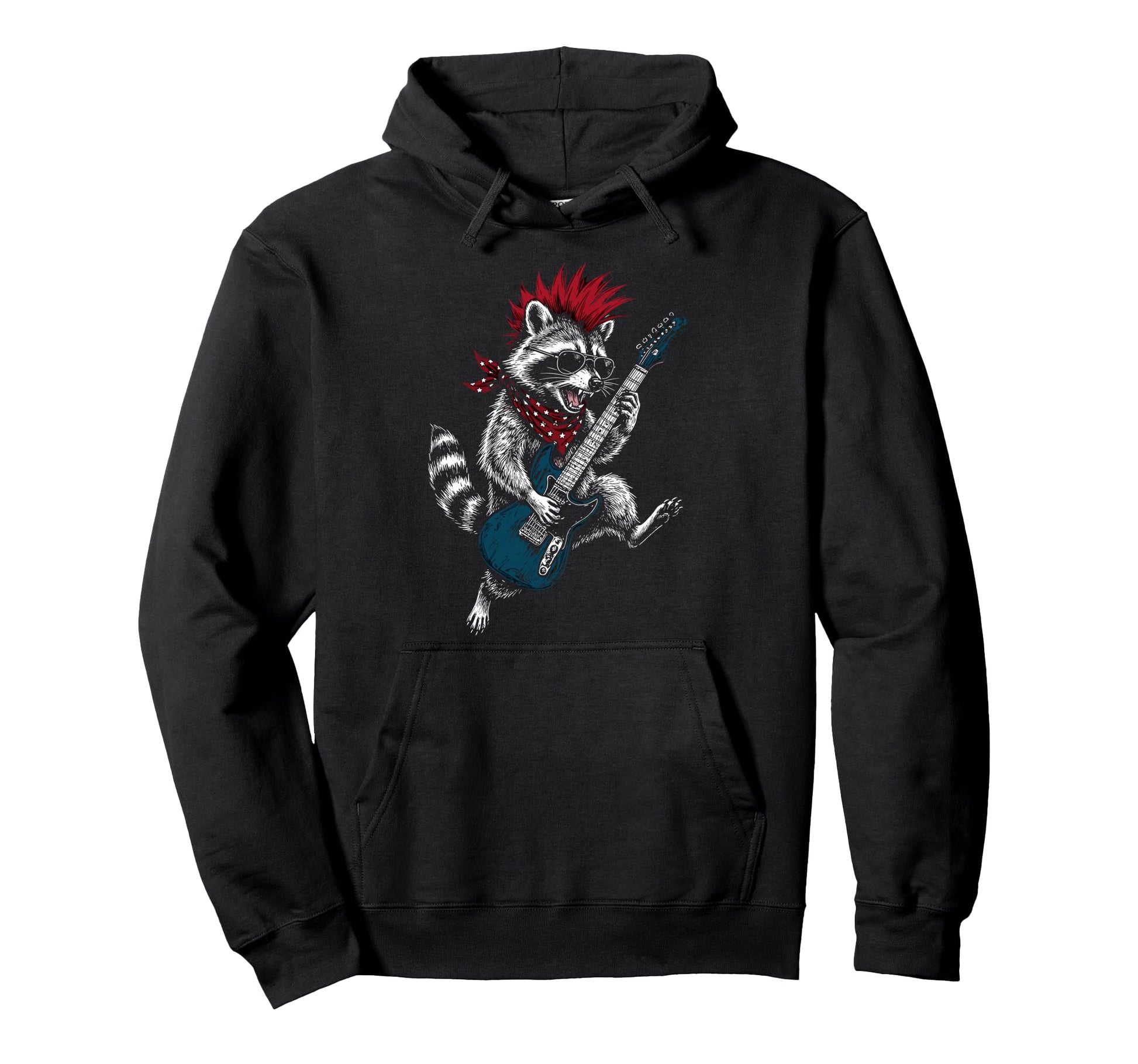 Funny Raccoon Playing Guitar Usa Hoodie - Casual Everyday Wear Men Women - T-Shirt, Sweatshirt, Hoodie