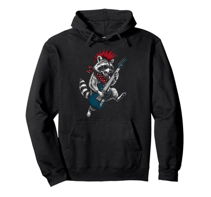 Funny Raccoon Playing Guitar Usa Hoodie - Casual Everyday Wear Men Women - T-Shirt, Sweatshirt, Hoodie