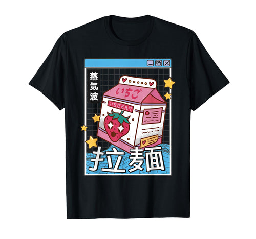 Strawberry Milk Carton Kawaii Grid T-Shirt - Unique Graphic Unisex - T-Shirt, Sweatshirt, Hoodie