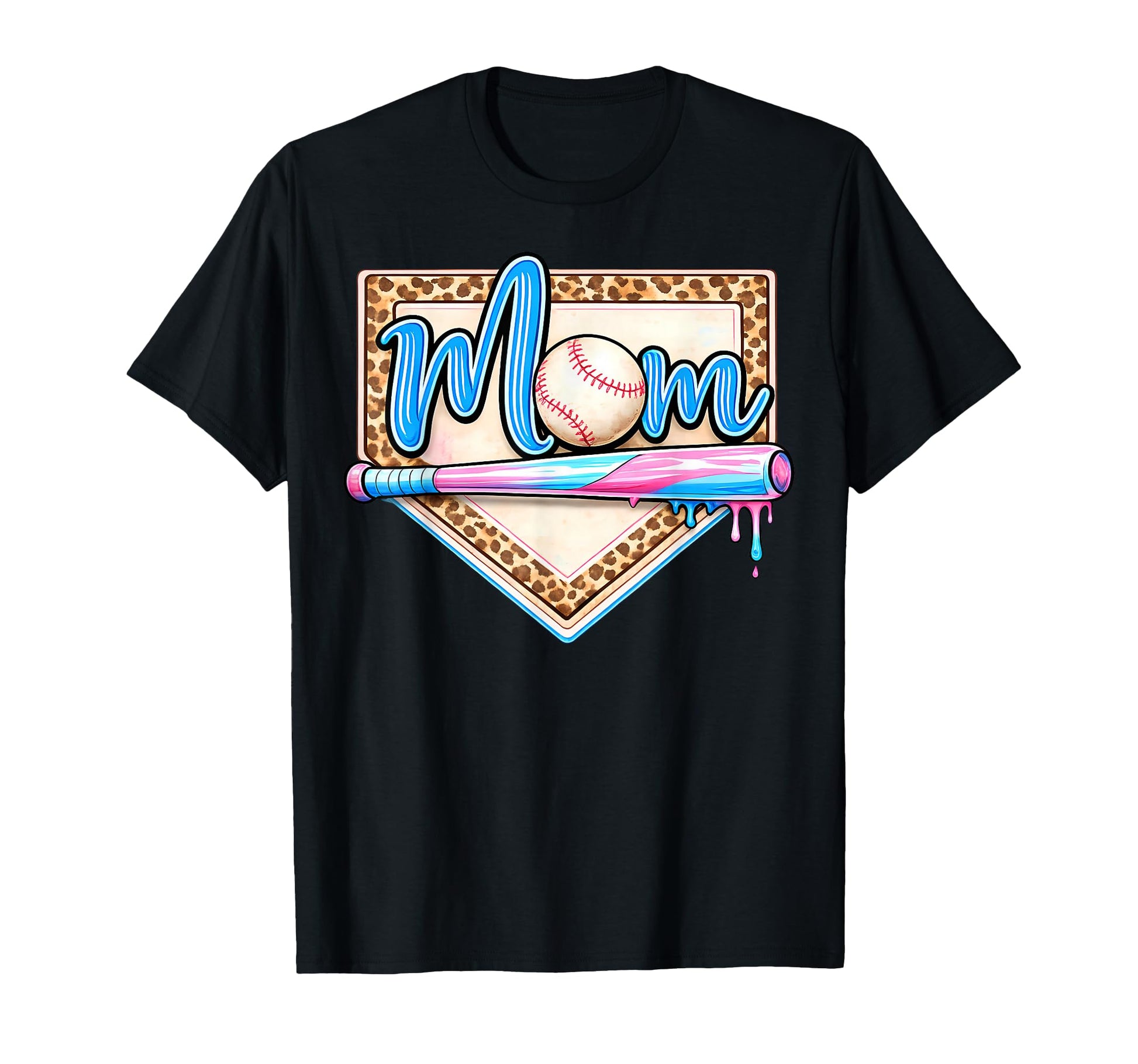Baseball Mama Game Day Leopard Bow T-Shirt - Fun Novelty Design for Adults - T-Shirt, Sweatshirt, Hoodie