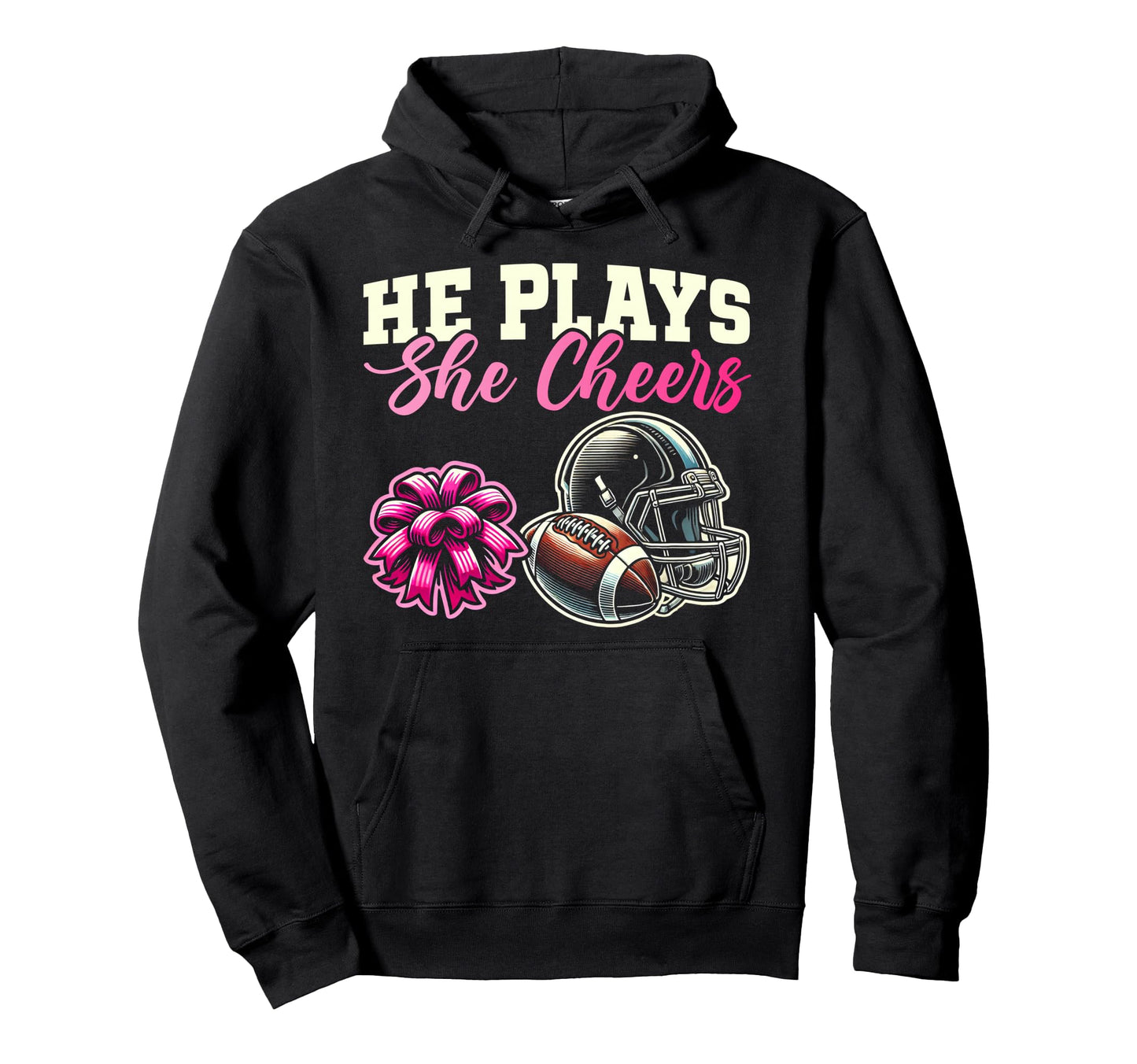 He Plays She Cheers Football Hoodie - Minimalist Print Men Women - T-Shirt, Sweatshirt, Hoodie